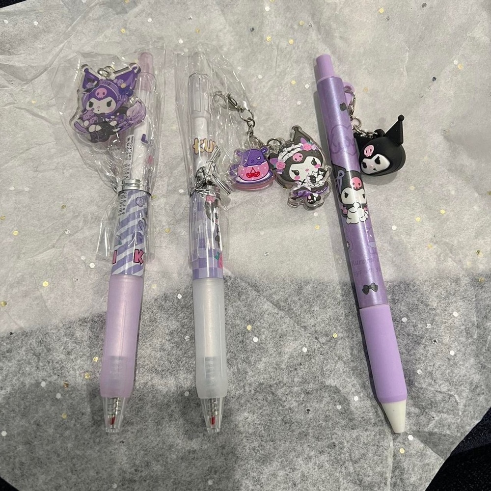 3 different Kuromi pens with acrylic charms and figure!